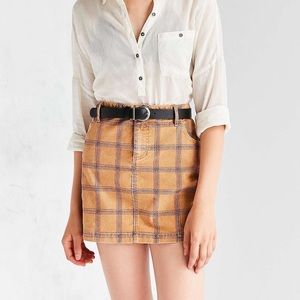 BDG Sybale Gold Plaid Corduroy Mini Skirt